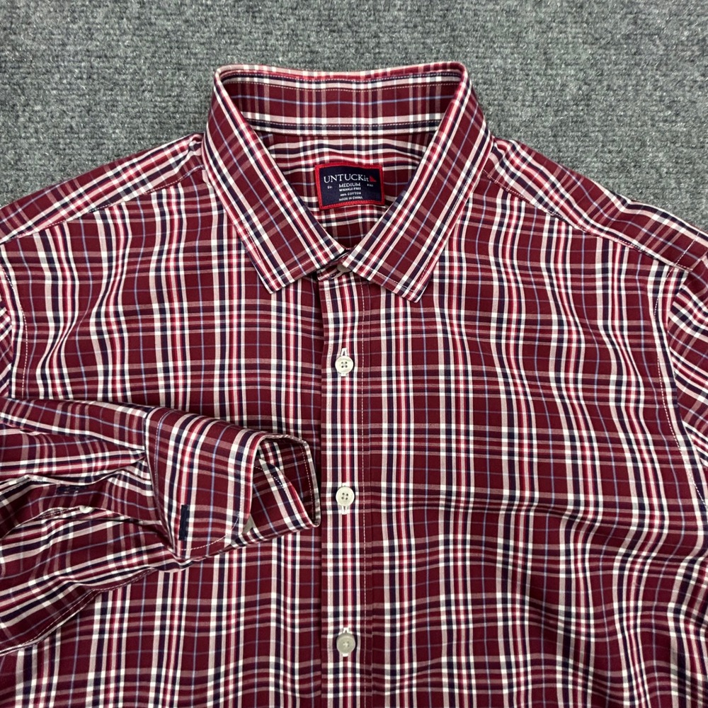 UNTUCKit Button Up Shirt Mens M Red Plaid Chevalier-WF Wrinkle Free Cotton Shirt